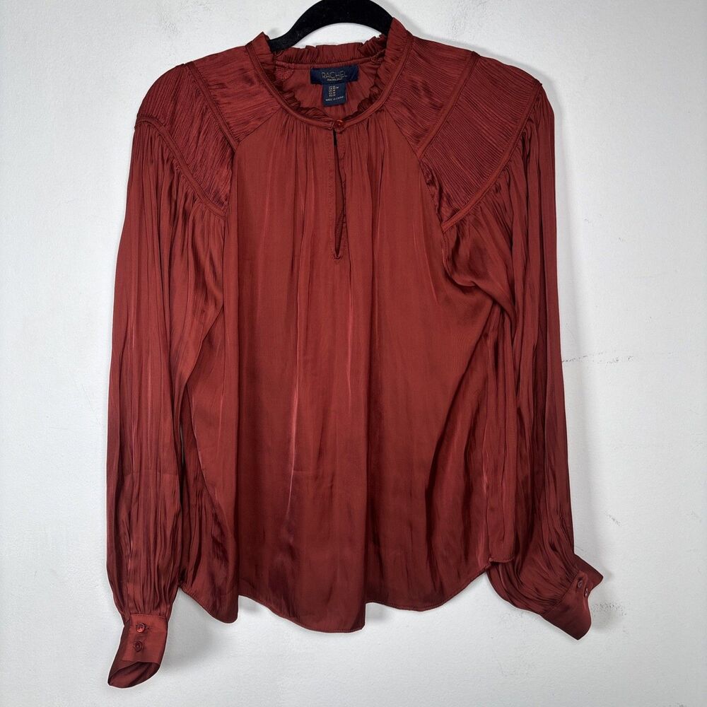 Rachel Rachel Roy Women’s elegant Pleated Yoke Blouse Rust Red Long Sleeve  M